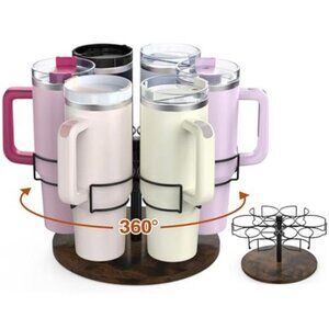 Rotating Tumbler Organizer 6 Cup Holder Stand 40oz Bottle Storage Rack